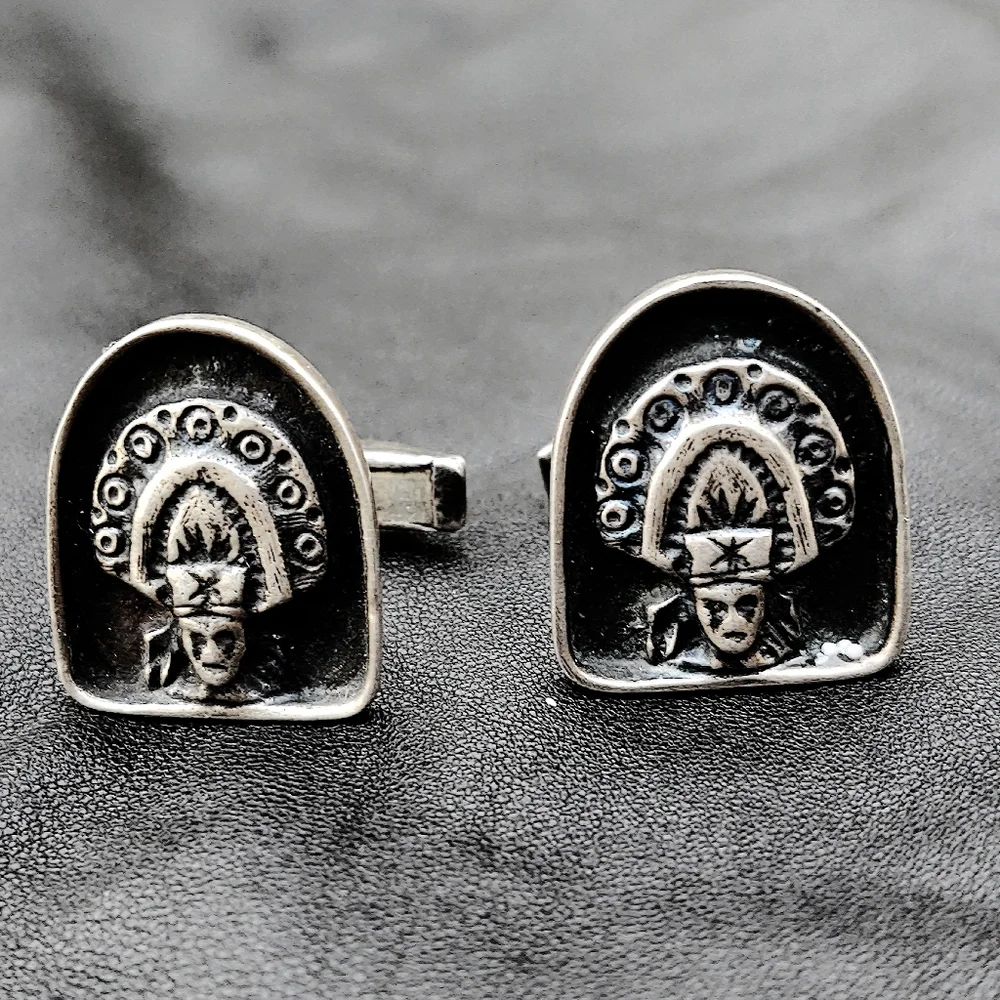 Rare Vintage Mexican Sterling God Cufflinks
